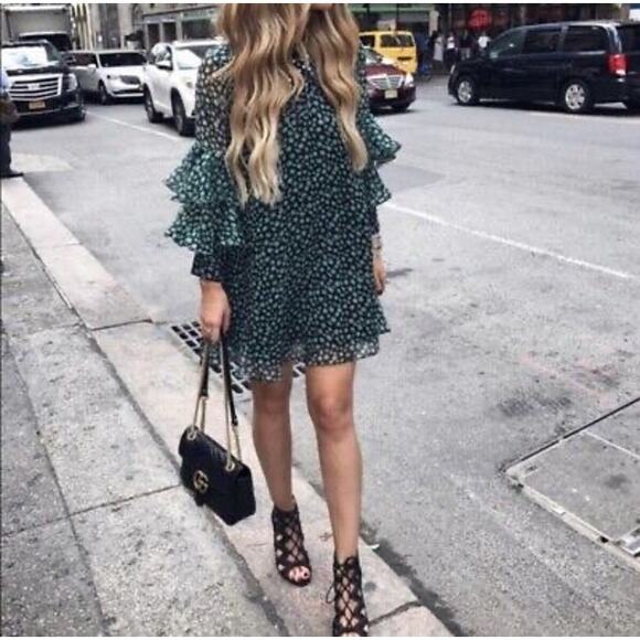Anthropologie Ranna Gill Fluttered‎ Tunic Tiered Bell Sleeve Shift Green Dress - Picture 1 of 13